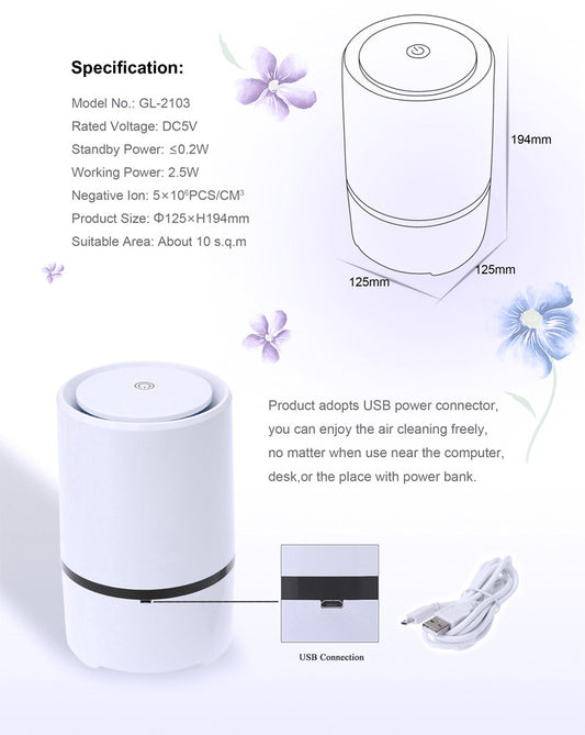 Desktop Air Purifier Ionizer with True HEPA Air Filter Technology - Portable Air Cleaner and Purifier for Use in Bedroom, Office, Car, Kitchen, Bathroom