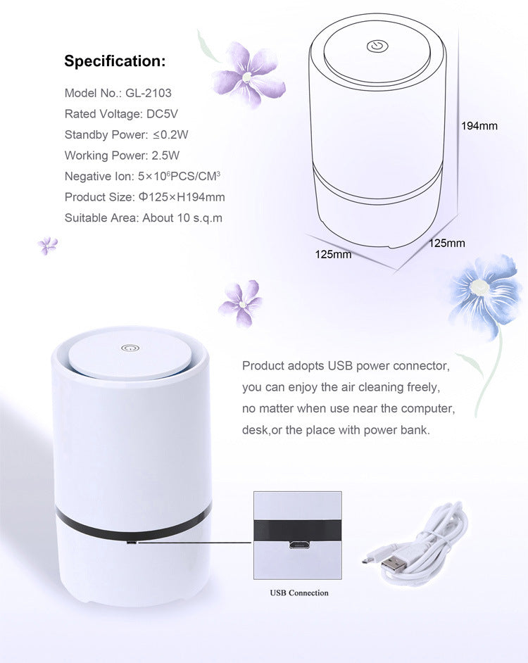 Desktop Air Purifier Ionizer with True HEPA Air Filter Technology - Portable Air Cleaner and Purifier for Use in Bedroom, Office, Car, Kitchen, Bathroom